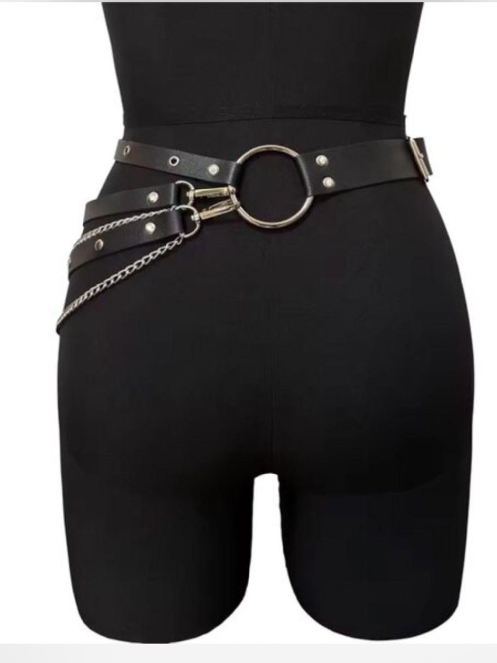 Black Studded Leather Chain Waist Belt - Women Accessories - Picture 5 of 9